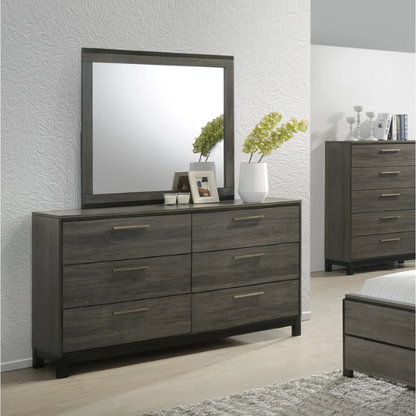 Contemporary 5-Piece Queen Bedroom Set with Solid Black and Weathered Gray Finish – Includes Bed, Dresser, Mirror, and Nightstands
