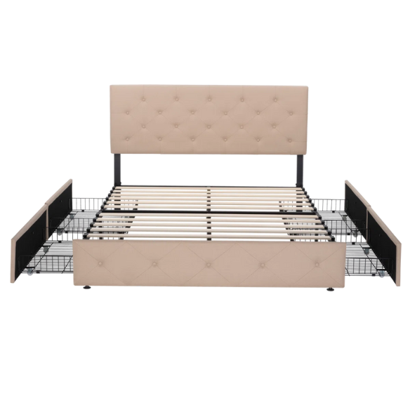 King Size Upholstered Platform Storage Bed with Spacious Drawers, Quiet Structure, and Sleek Minimalist Design