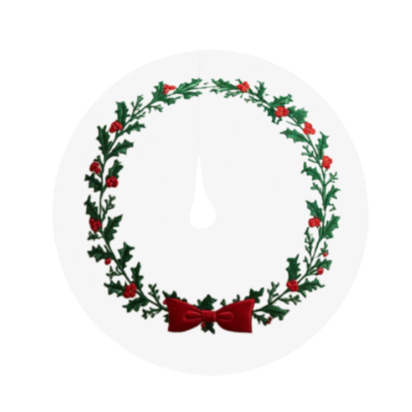 Festive  Traditional Embroidered Christmas Wreath with Holly & Red Berries
