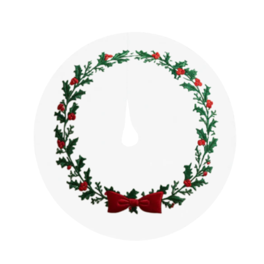 Festive  Traditional Embroidered Christmas Wreath with Holly & Red Berries