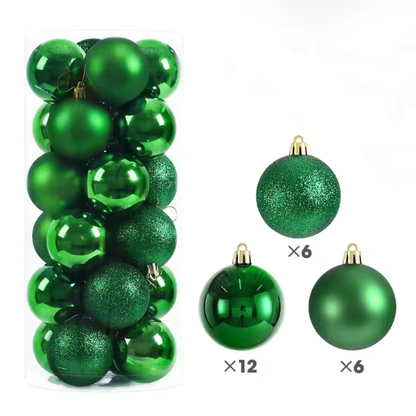 Dark Green Christmas Ball Ornaments – 24-Piece Set, Shatterproof Holiday Decorations (Available in 3 cm, 4 cm, and 6 cm)