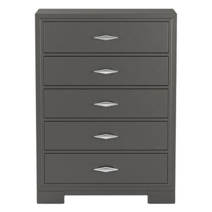Contemporary 6-Piece Queen Bedroom Set in Solid Grey with LED-Illuminated Headboard, Textured Panels, and Eco-Friendly Rubberwood Construction