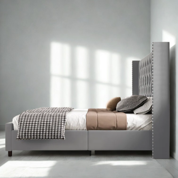 Queen Size Upholstered Velvet Bed – The Epitome of Luxury and Comfort with Majestic 61.4-Inch Extra-High Headboard