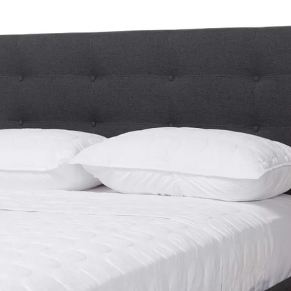 Modern Upholstered Platform Bed with Button Tufting and Eucalyptus Wood Frame – King Size