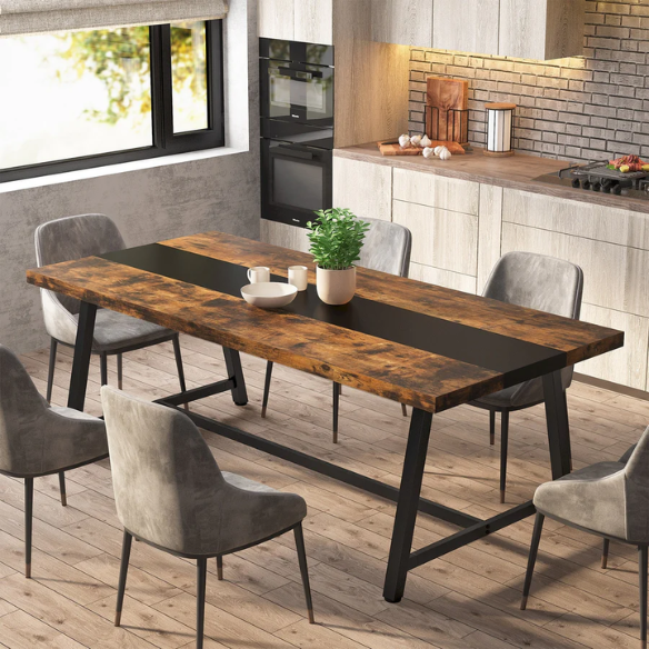 70.87-Inch Rectangular Dining Table for 8 – Sturdy Wood Kitchen Table with Industrial Metal Frame, Versatile Use for Dining, Office, or Events