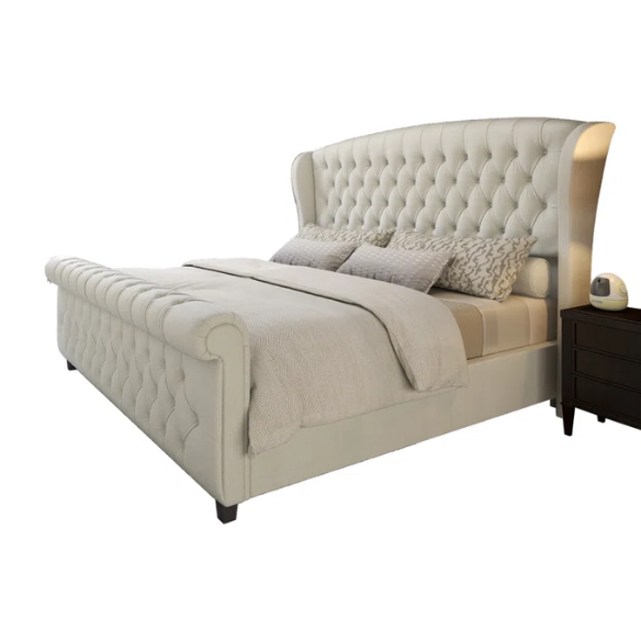 Luxurious Queen Size Upholstered Sleigh Bed with Button Tufting and Rich Chenille Fabric