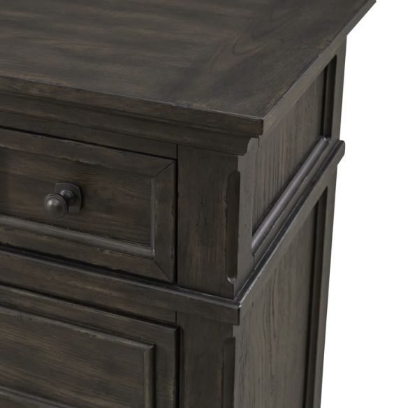 Timeless Queen Bedroom Set with Saddle Brown Panel Bed, Dresser, Mirror, and Antique Pewter Hardware