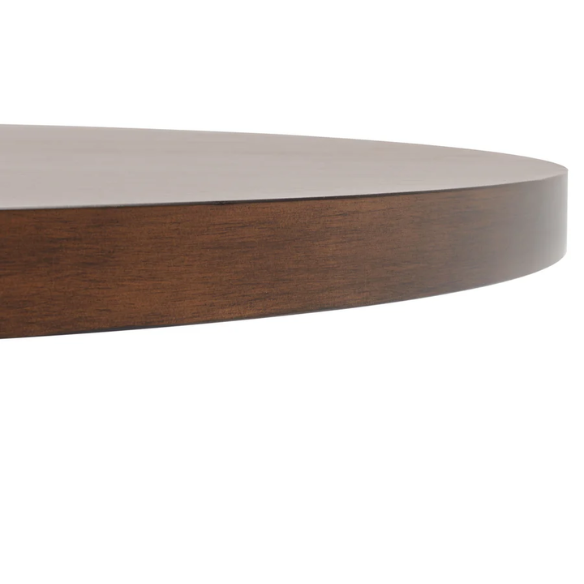 Round Wood Dining Table – French Bistro-Inspired Design, Sleek Dark Brown Frame