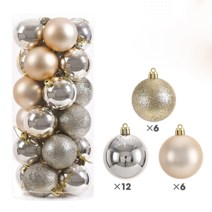 Gold & Silver Christmas Ball Ornaments – 24-Piece Set, Shatterproof Holiday Decorations (Available in 3 cm, 4 cm, and 6 cm)