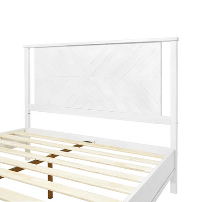 Solid Wood Platform King Size Bed with Headboard – Rustic Wood Frame with Steel Reinforcement for Ultimate Stability and Comfort