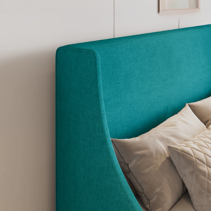 Modern Queen Size Upholstered Platform Bed with Deluxe Wingback and Linen Blend Fabric