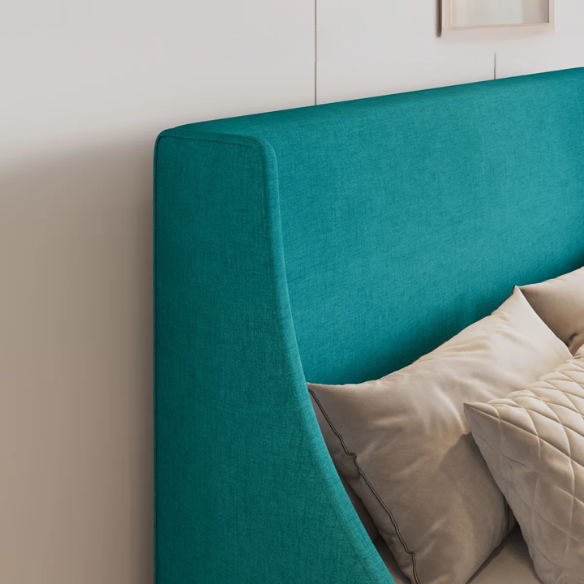 Modern Queen Size Upholstered Platform Bed with Deluxe Wingback and Linen Blend Fabric