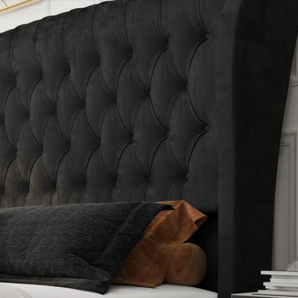 Luxurious Queen Size Upholstered Sleigh Bed with Button Tufting and Rich Chenille Fabric