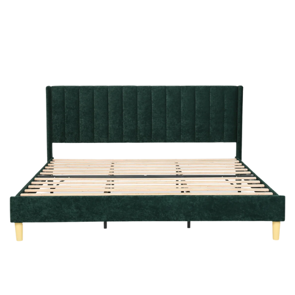 Luxury Corduroy Upholstered King Size Platform Bed Frame - Stylish Modern Wingback Design with Ultimate Comfort