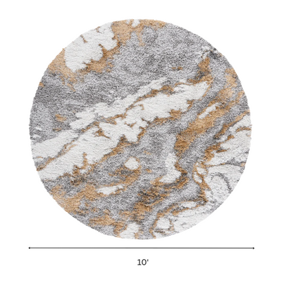 Plush Abstract Gold & Grey Pattern Shag Rug
