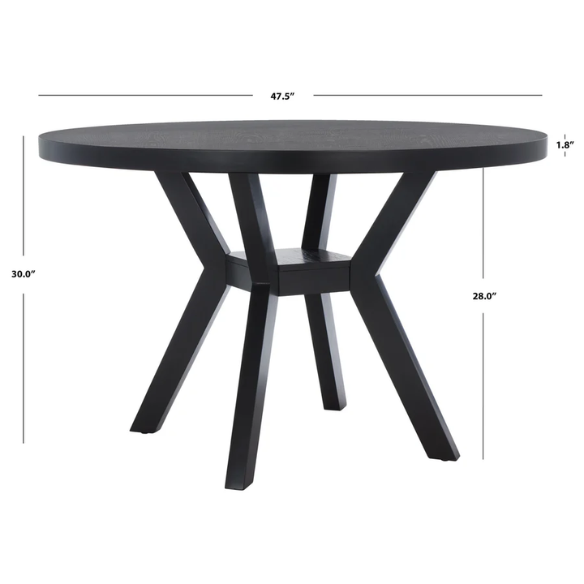 Round Wood Dining Table – French Bistro-Inspired Design, Sleek Dark Brown Frame