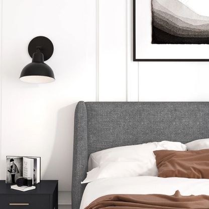Modern Queen Size Upholstered Platform Bed with Deluxe Wingback and Linen Blend Fabric