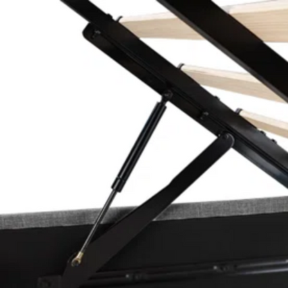 Modern King Size Upholstered Platform Bed with Hydraulic Lift Storage – Sleek Grooved Headboard, Space-Saving Design, and No Box Spring Needed