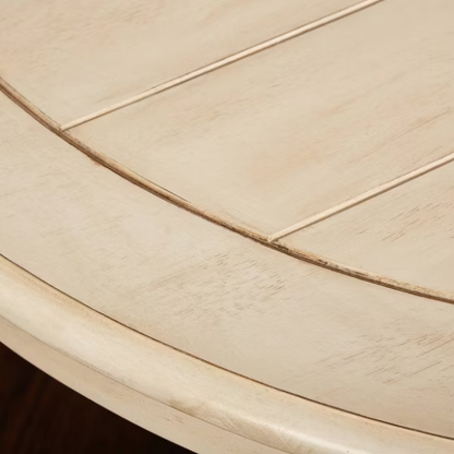 Charming Country-Style Dining Set with Rustic Appeal – Round Table & Geometric Back Chairs