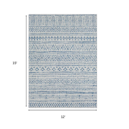Striped Geometric Area Rug – Blue & Taupe, Durable Polypropylene, Low-Pile Design for High-Traffic Indoor/Outdoor Spaces