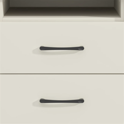 22.7" 2-Drawer Nightstand – Space-Saving Modern Minimalism, Engineered Wood with Clean-Lined Silhouette, Neutral Finish, Open Cubby & 2 Spacious Drawers for Bedroom Storage, Ideal for Tech & Accessories