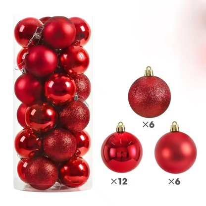 Red Christmas Ball Ornaments – 24-Piece Set, Shatterproof Holiday Decorations (Available in 3 cm, 4 cm, and 6 cm)