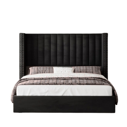 Velvet Upholstered Queen Size Platform Bed with Tufted Button Detail on Headboard