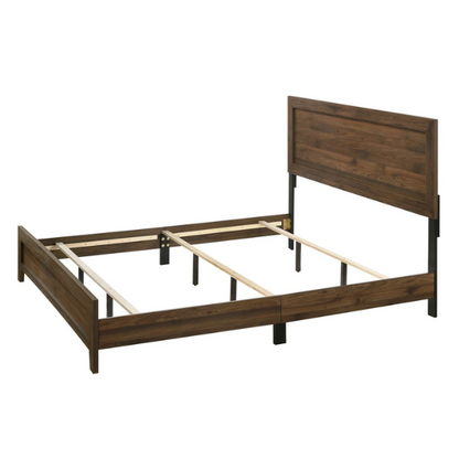 Elegant 5-Piece Cherry Brown Transitional Wood Grain Panel Bedroom Set with Timeless Style and Modern Touch