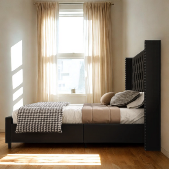 Queen Size Upholstered Velvet Bed – The Epitome of Luxury and Comfort with Majestic 61.4-Inch Extra-High Headboard