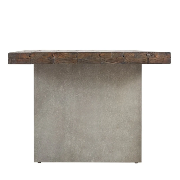 Reclaimed Wood and Concrete Dining Table – Chic, Artisan Crafted Brown Dining Table with Concrete and Hand-Finished Reclaimed Wood Base, Perfect for Modern Dining Spaces