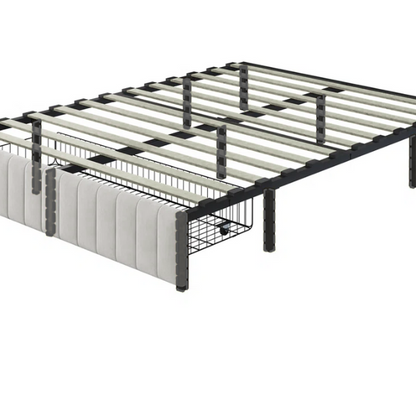 King Size Upholstered Platform Storage Bed with Velvet Fabric, Channel-Tufted Accents, and Built-In Drawers for Extra Storage
