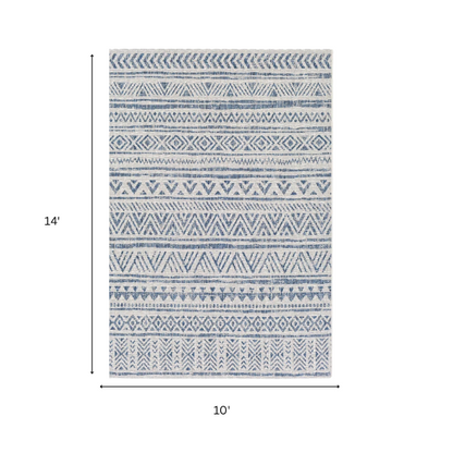 Striped Geometric Area Rug – Blue & Cream White, Durable Polypropylene, Low-Pile Design for High-Traffic Indoor/Outdoor Spaces