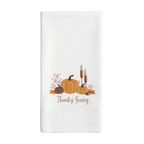 Pumpkin and Leaf Embroidered Thanksgiving Napkin Set