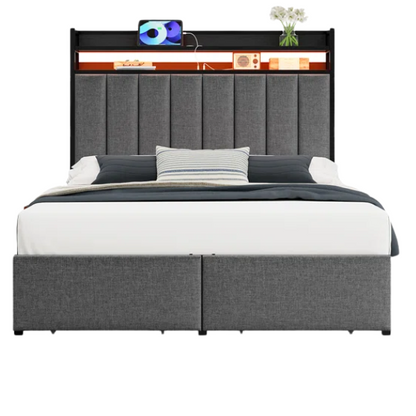 Luxurious 3-Piece Queen Bedroom Set with Gem-Inspired Tufted Button Headboard, Upholstered Platform Bed & 2 Elegant Nightstands