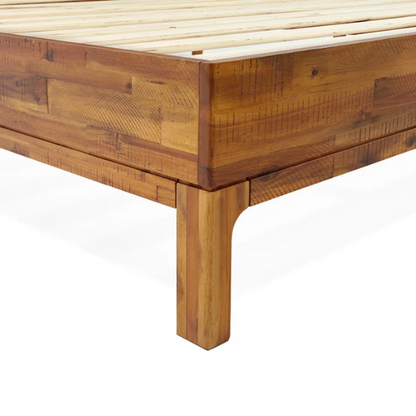 Solid Wood Platform King Size Bed with Headboard and Sturdy Steel Frame, Rustic Design