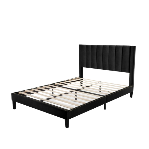 Luxurious Upholstered Platform Bed – Full/Double Size with Velvet Upholstery and Striped Headboard for Elegant Comfort