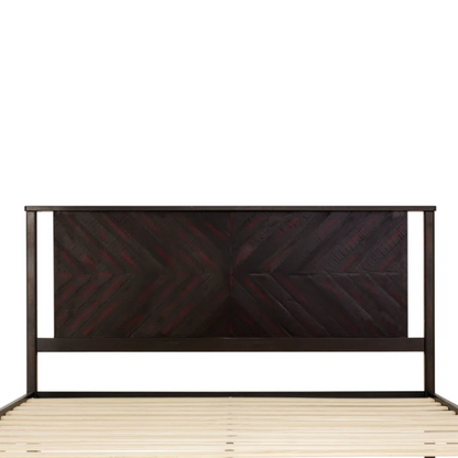 Solid Wood Platform King Size Bed with Headboard and Sturdy Steel Frame, Rustic Design