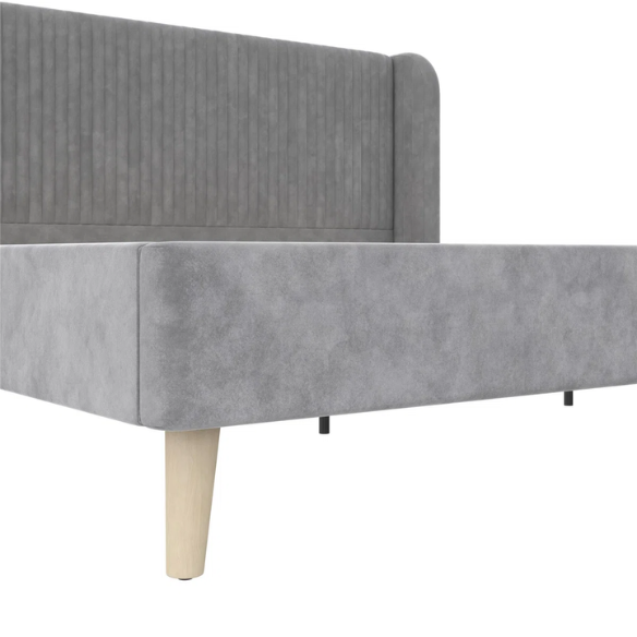 King Size Upholstered Wingback Platform Bed – Luxe Velvet Headboard with Vertical Tufting, Mid-Century Modern Design, and Space-Saving Wooden Frame