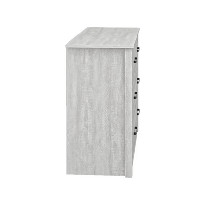Modern 6-Drawer Double Dresser with Flared Feet and Sleek Black Metal Handles