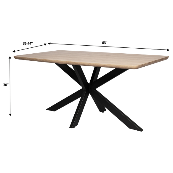 63-Inch Wood Dining Table with X-Cross Geometric Metal Base – Modern Rectangular Design, Durable MDF Top, and Sturdy Powder-Coated Base