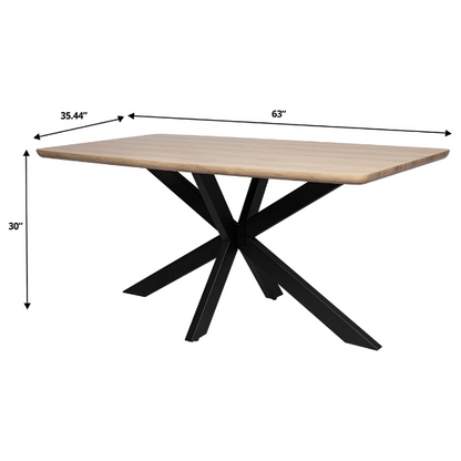 63-Inch Wood Dining Table with X-Cross Geometric Metal Base – Modern Rectangular Design, Durable MDF Top, and Sturdy Powder-Coated Base