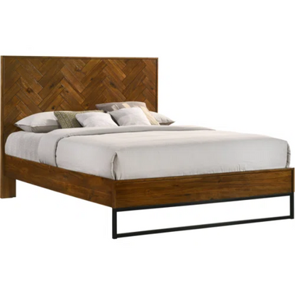 Industrial Mid-Century Modern Platform Bedroom Set with Herringbone Design Headboard – Stylish and Versatile