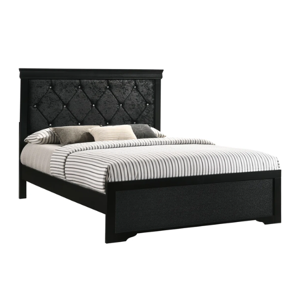Luxurious 5-Piece Full Double Size Bedroom Set – Diamond Tufted Velvet Headboard with Wooden Trim and Elegant Button Detailing