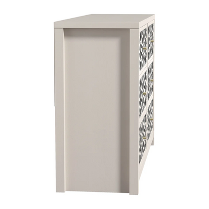 Boho-Inspired 45.4" 6-Drawer Dresser with Distressed Finish and Openwork Floral Details