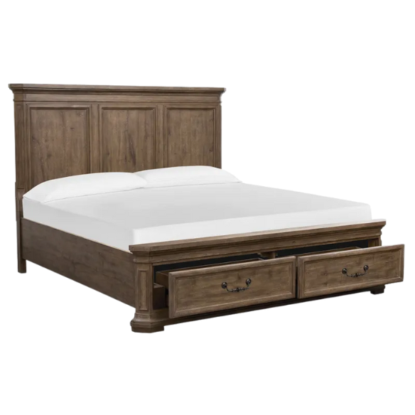 Transitional Brown 3-Piece Queen Bedroom Set – LED Light Bed with Industrial Accents and Rustic Birch Veneer, Featuring 2 Nightstands