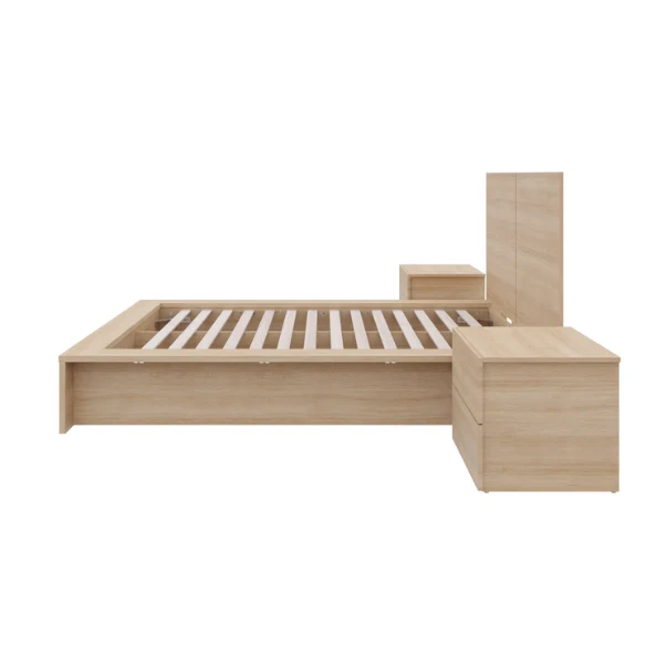 Modern 4-Piece Queen Bedroom Set with Platform Bed, Headboard, and 2 Drawer Nightstands