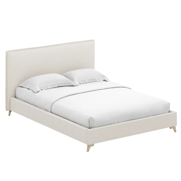 Luxurious King Size Flange-Edge Bouclé Bed Frame with Padded Headboard – Soft, Textured Fabric, Solid Wood Support