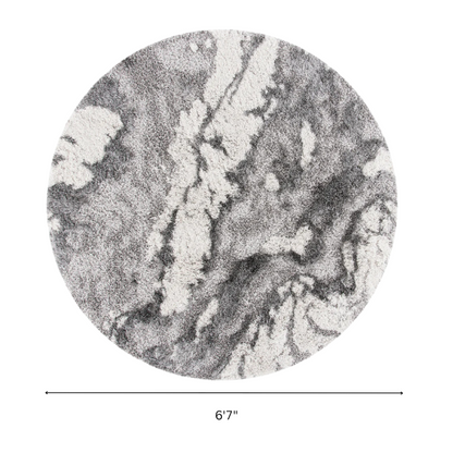 Plush Abstract Grey & Ivory Pattern Shag Rug