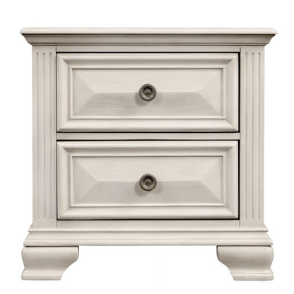 5-Piece King Bedroom Set – Solid Wood Construction with Muted Silver Accents, Fluted Pilasters, French Bracket Foot Bases, and Elegant Dovetail Drawer Detailing for Timeless Sophistication