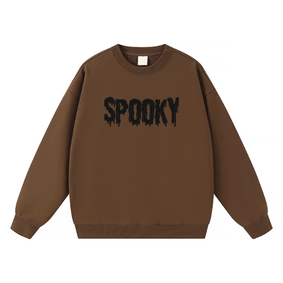 SPOOKY Dripping Text Embroidered Crewneck Sweatshirt